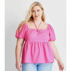 Future Collective/Gabriella Karefa-Johnson Square Tie Neck Puffed Sleeve Top